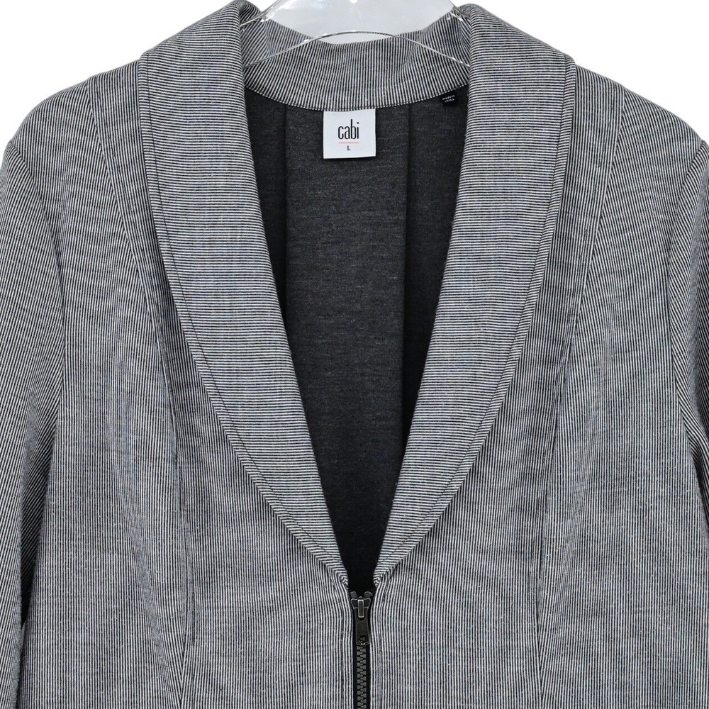 Cabi L Gray Pinstripe Zip Front Blazer Jacket Cardigan Knit Sporty Athleisure